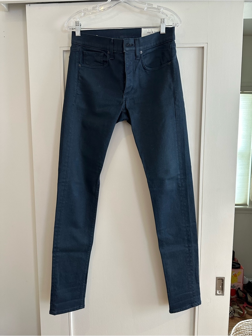 rag & bone Men's Skinny Jeans in Coated Navy - Picture 4 of 6
